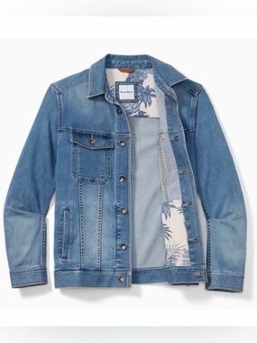 Tommy Bahama Boracay Men XXL Blue Denim Jean Trucker Jacket